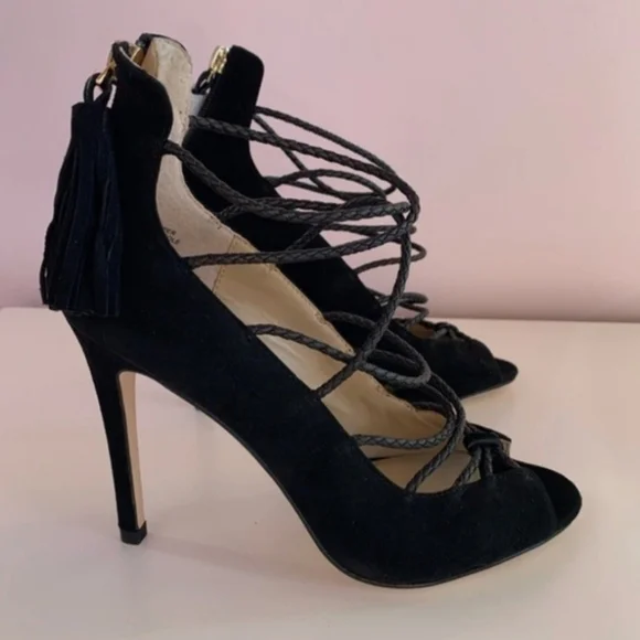 Nicole Miller Artelier Turin black leather suede Elegant Black Women's Heels - Picture 1 of 8